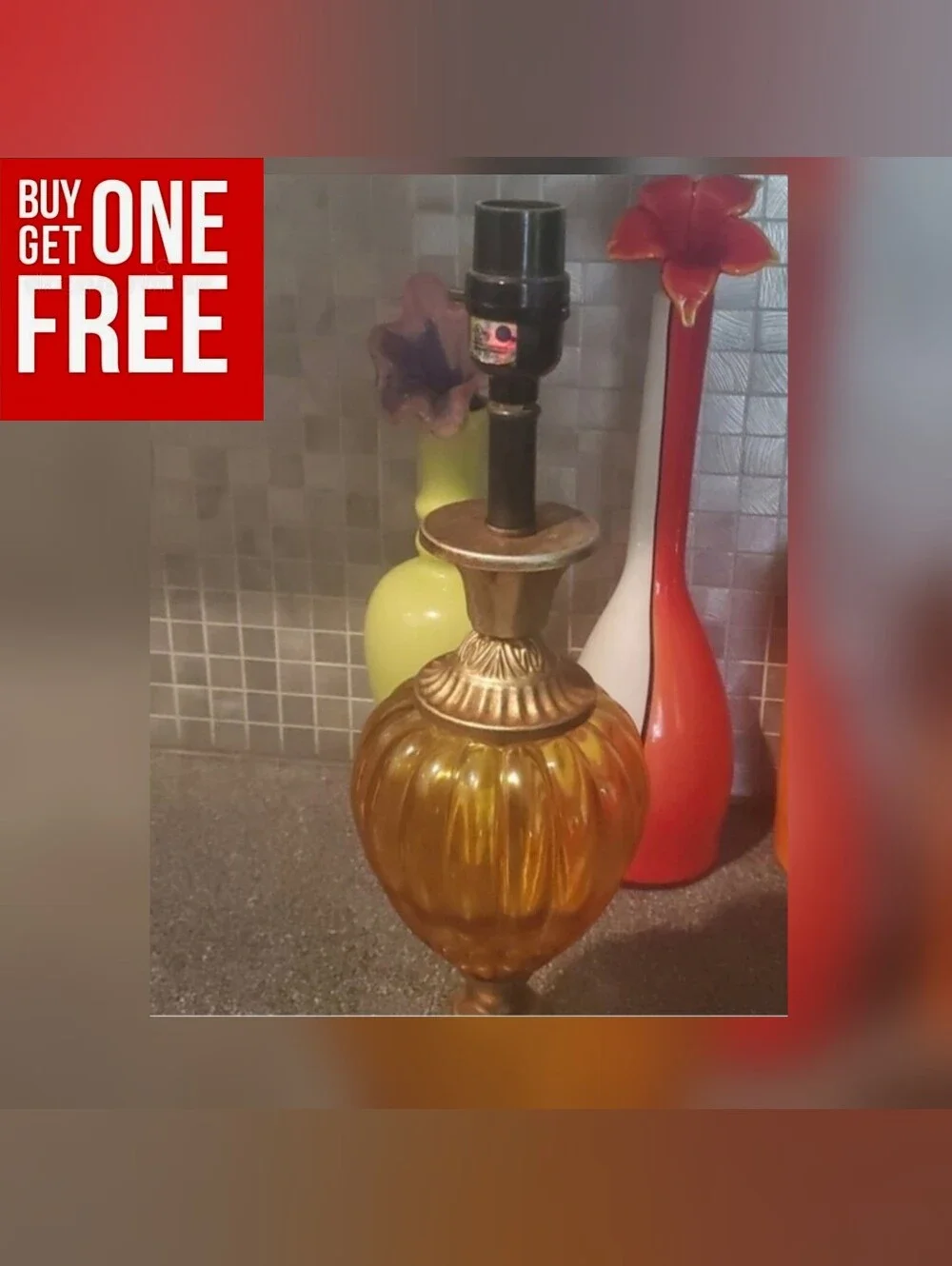 Vintage Amber Glass Table Lamp